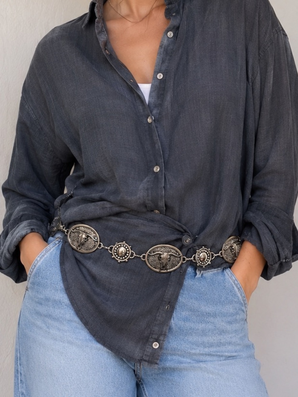 Silver Western Medallion Chain Belt